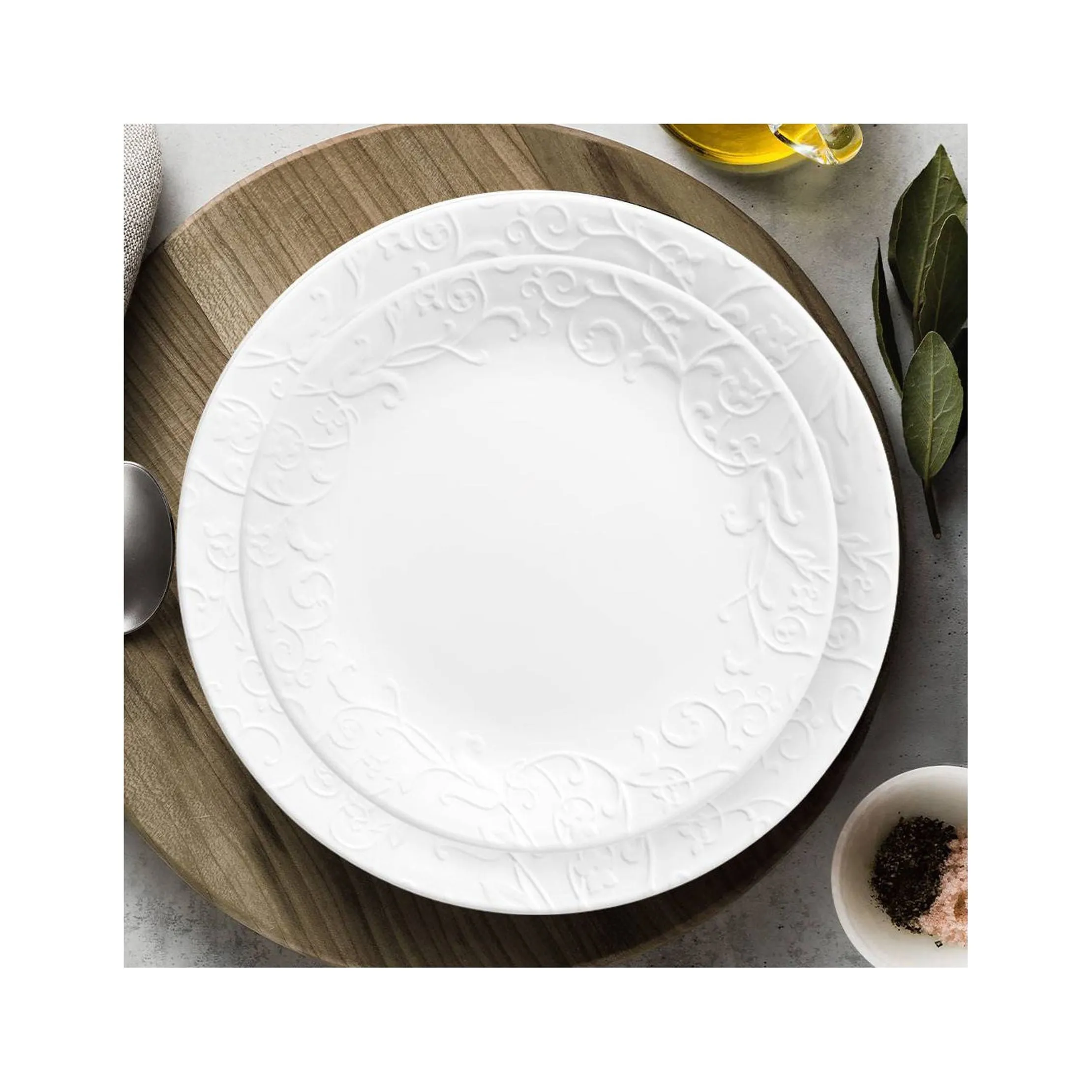 18pc Vitrelle Embossed Bella Faenza Dinnerware Set White