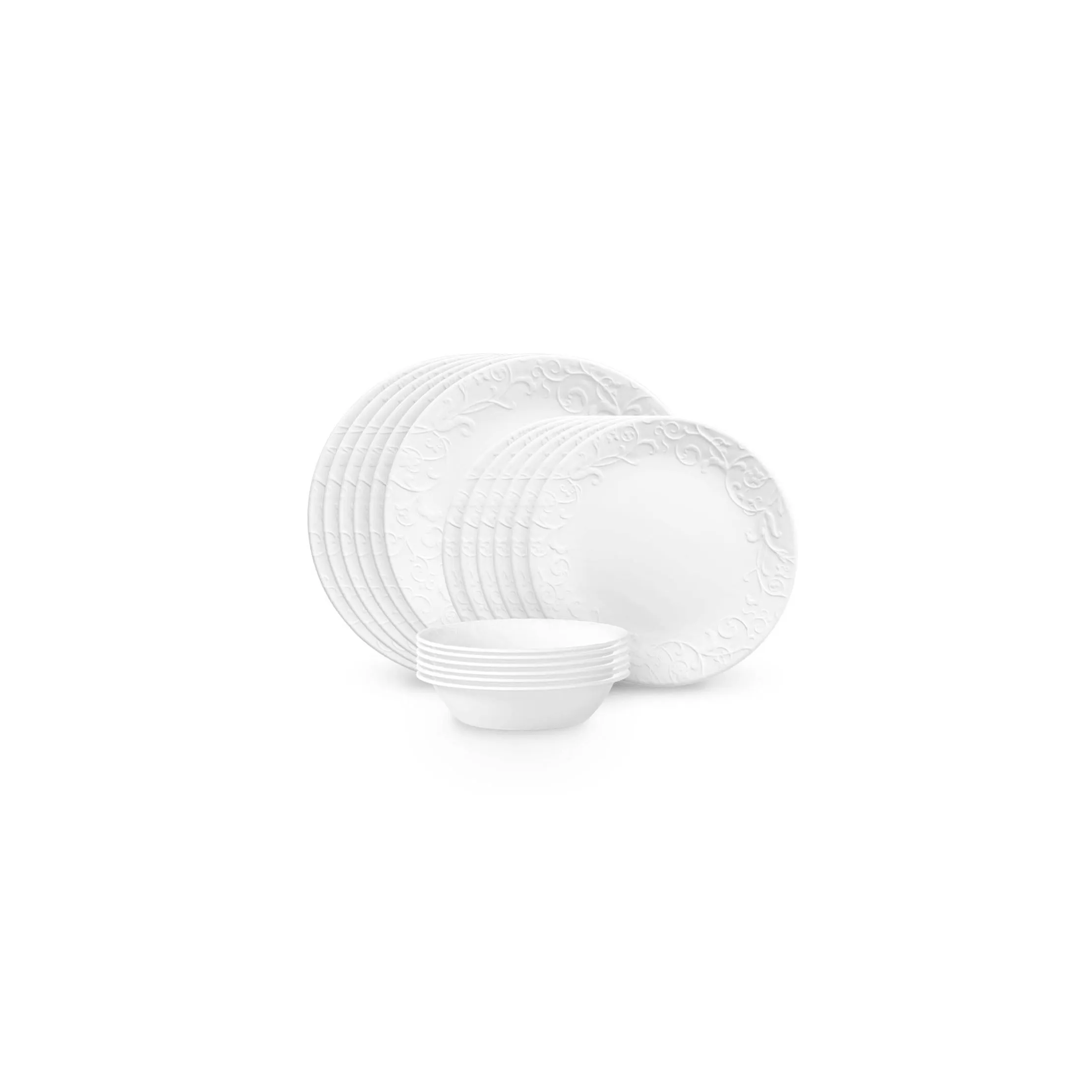 18pc Vitrelle Embossed Bella Faenza Dinnerware Set White
