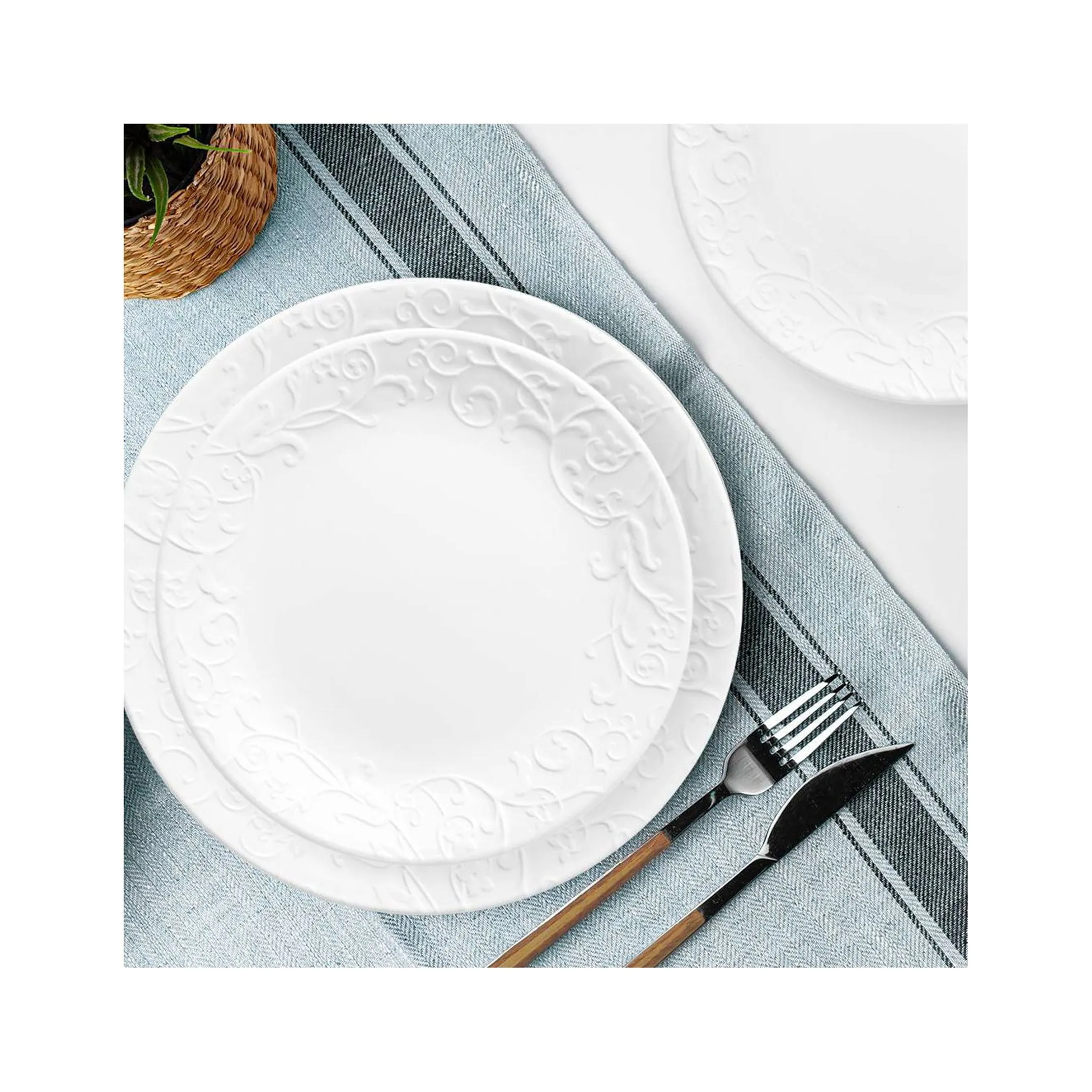 18pc Vitrelle Embossed Bella Faenza Dinnerware Set White
