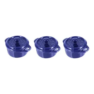 3pc Ceramic Mini Round Cocotte Set, Dark Blue
