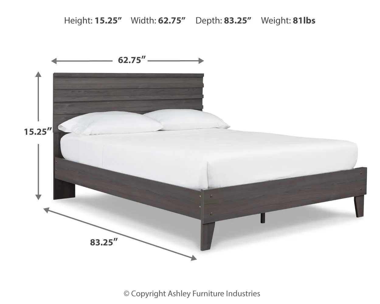 Brymont Queen Platform Bed with Mattress in Dark Gray