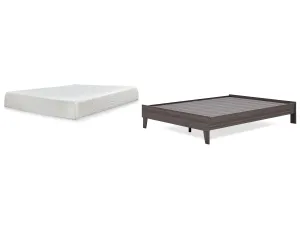 Brymont Queen Platform Bed with Mattress in Dark Gray