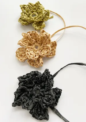 Crocheted Flowers with Natural Raffia Paper String