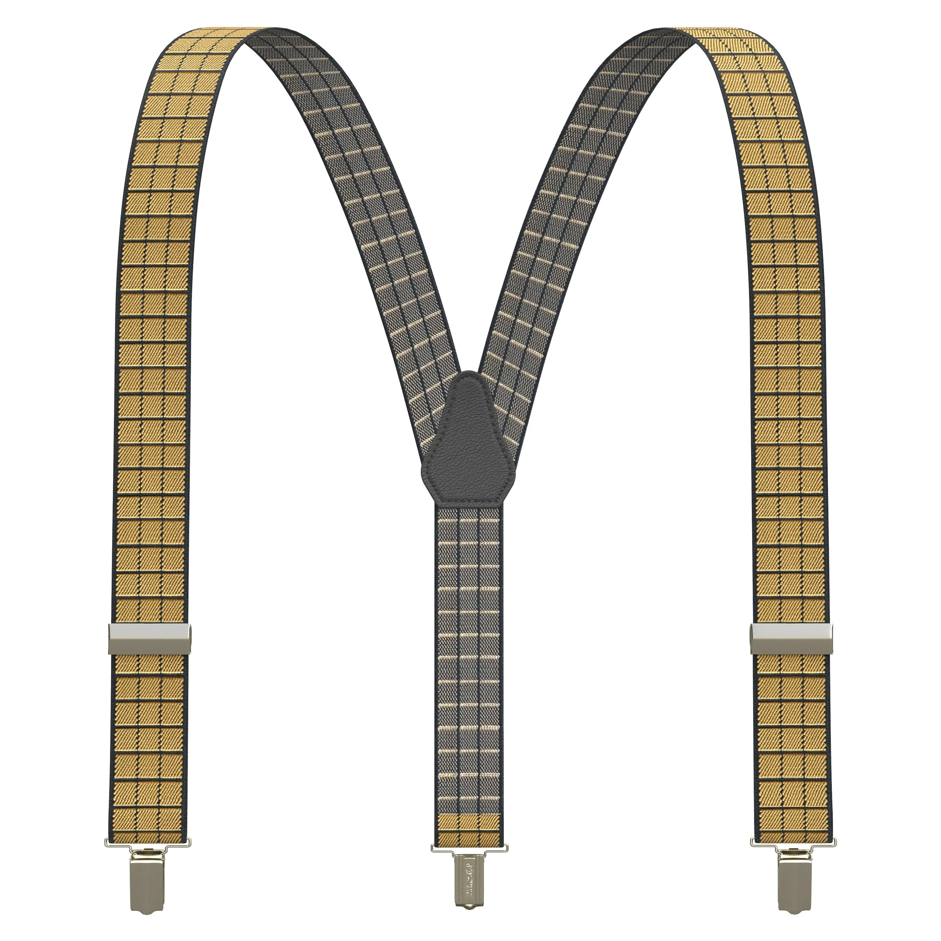 Deep Beige Plaid Men's Suspenders
