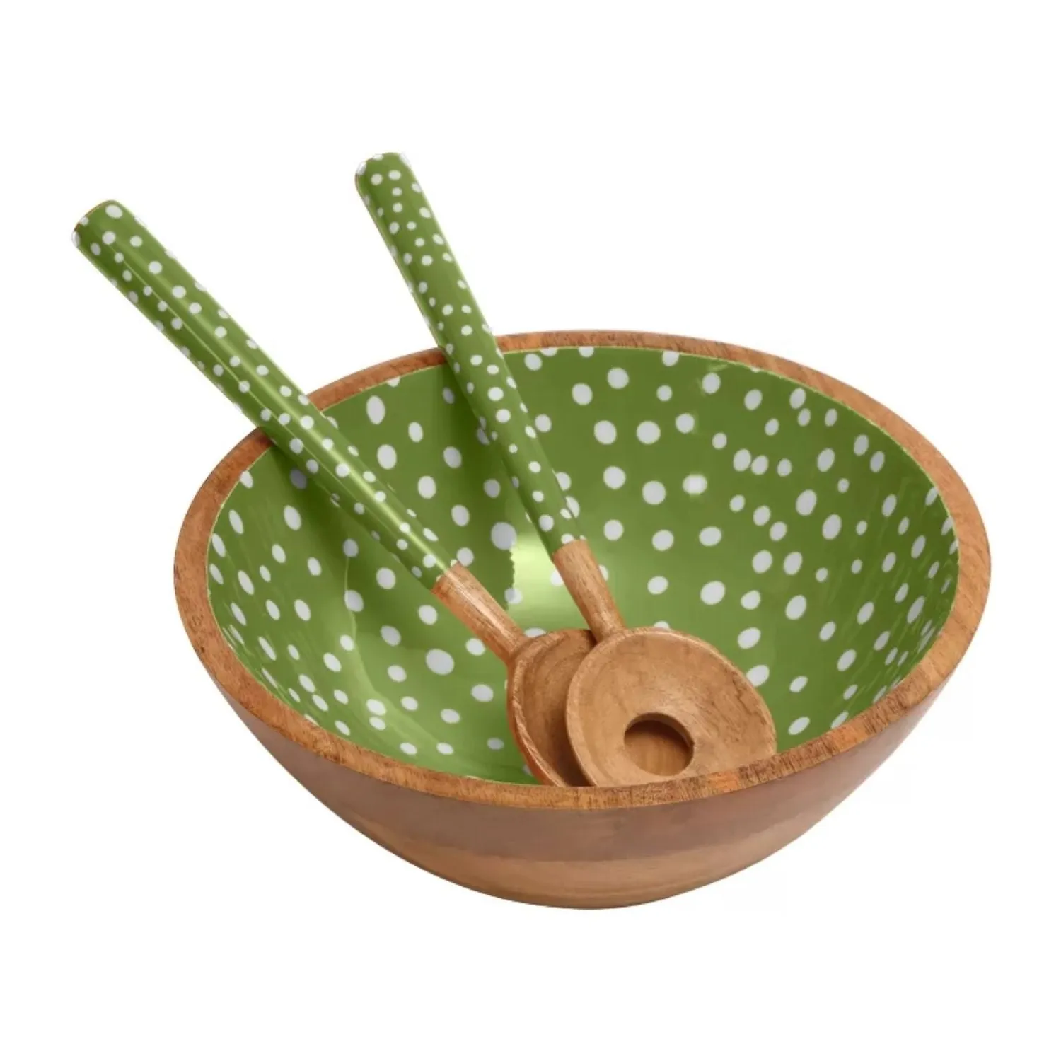 Dexam 27cm Green Spotted Mango Wood Salad Bowl