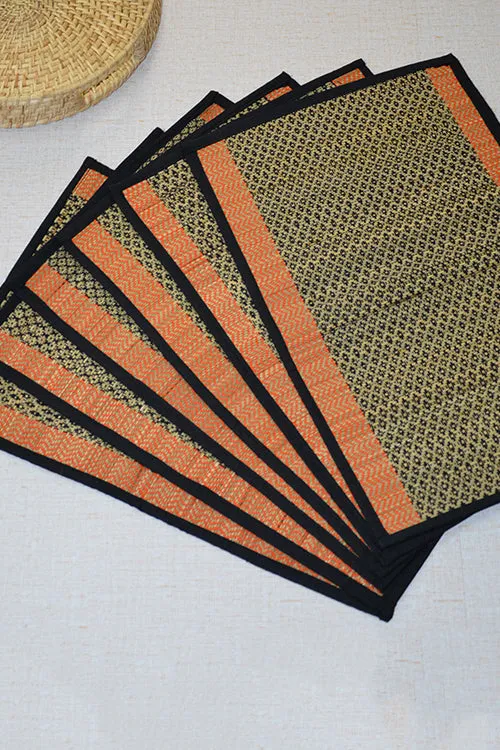 Dharini Madurkathi & Sabai Diamond Dining Set Black Orange (Set Of 9)