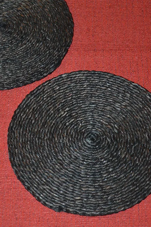 Dharini Madurkathi & Sabai Diamond Dining Set Black Orange (Set Of 9)