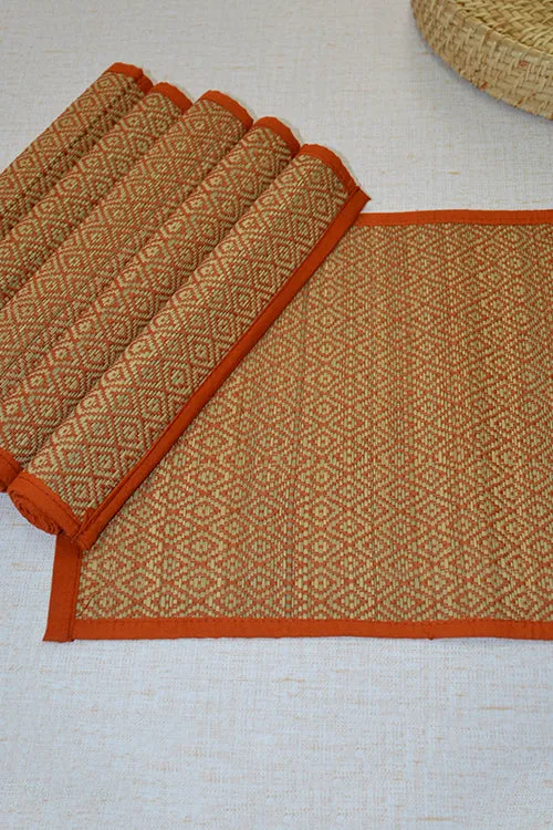 Dharini Madurkathi Diamond Placemats Orange (Set Of 6)