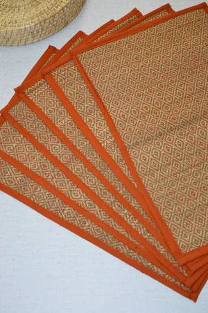 Dharini Madurkathi Diamond Placemats Orange (Set Of 6)