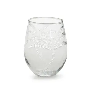 Etched Palm Tree Hand-Blown Stemless Glass