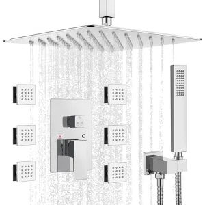 FaucetWorld - Rainfall Shower Systems with 6 Body Jets Ceiling Mounted