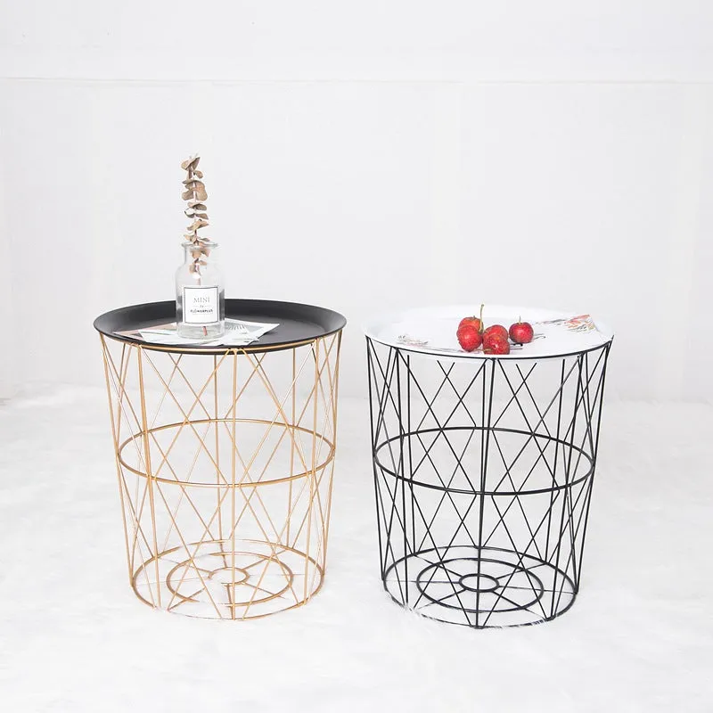 Geometric metal bedside table simple storage basket