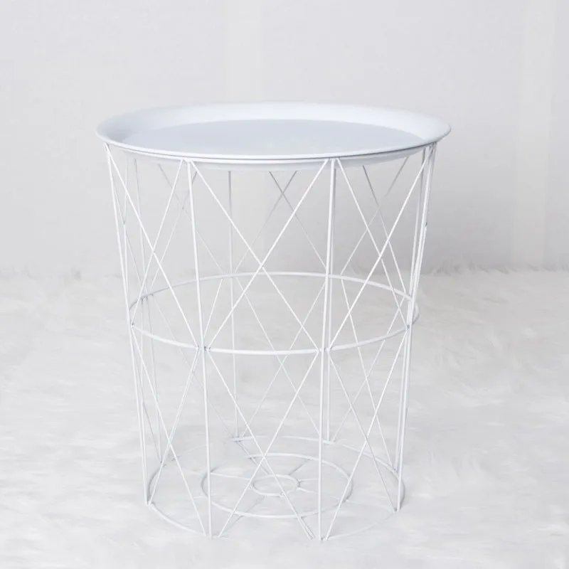 Geometric metal bedside table simple storage basket