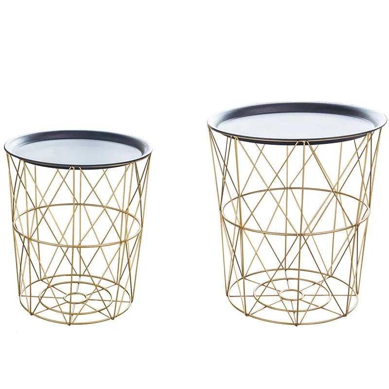 Geometric metal bedside table simple storage basket