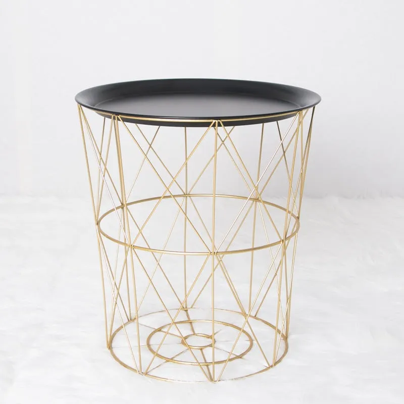 Geometric metal bedside table simple storage basket