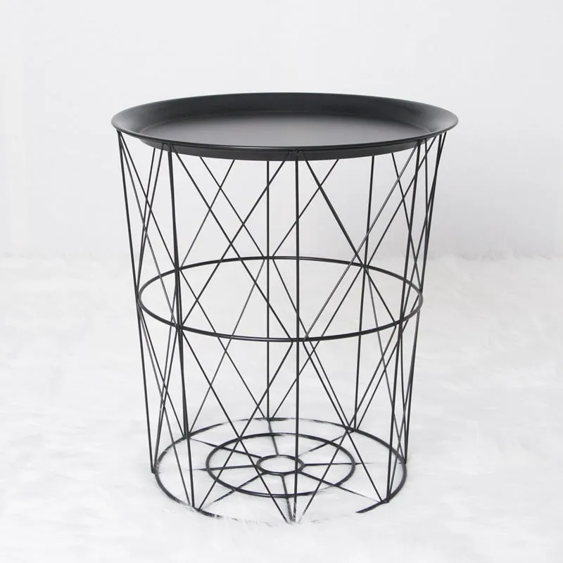 Geometric metal bedside table simple storage basket