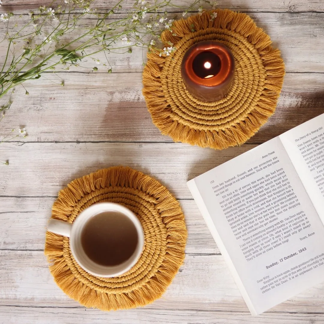 Handmade Macrame Yellow Table Coasters - Set of 2