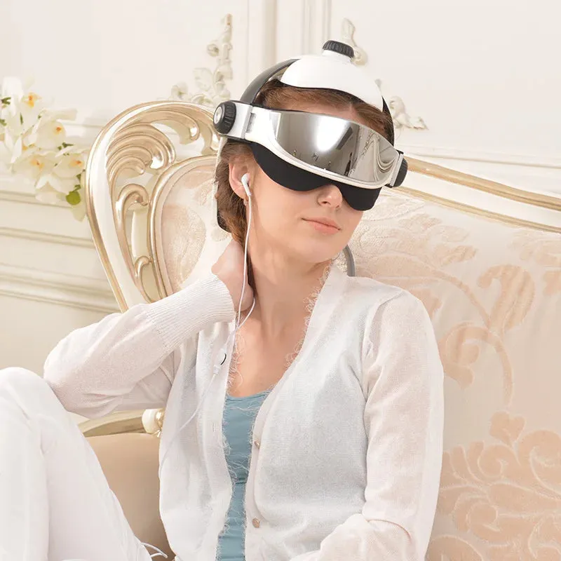 Head Massager Eye Massager 2 in 1 Relieve Stress Promote Sleep Music Massage Helmet Automatic Infrared Pressure Head Massager
