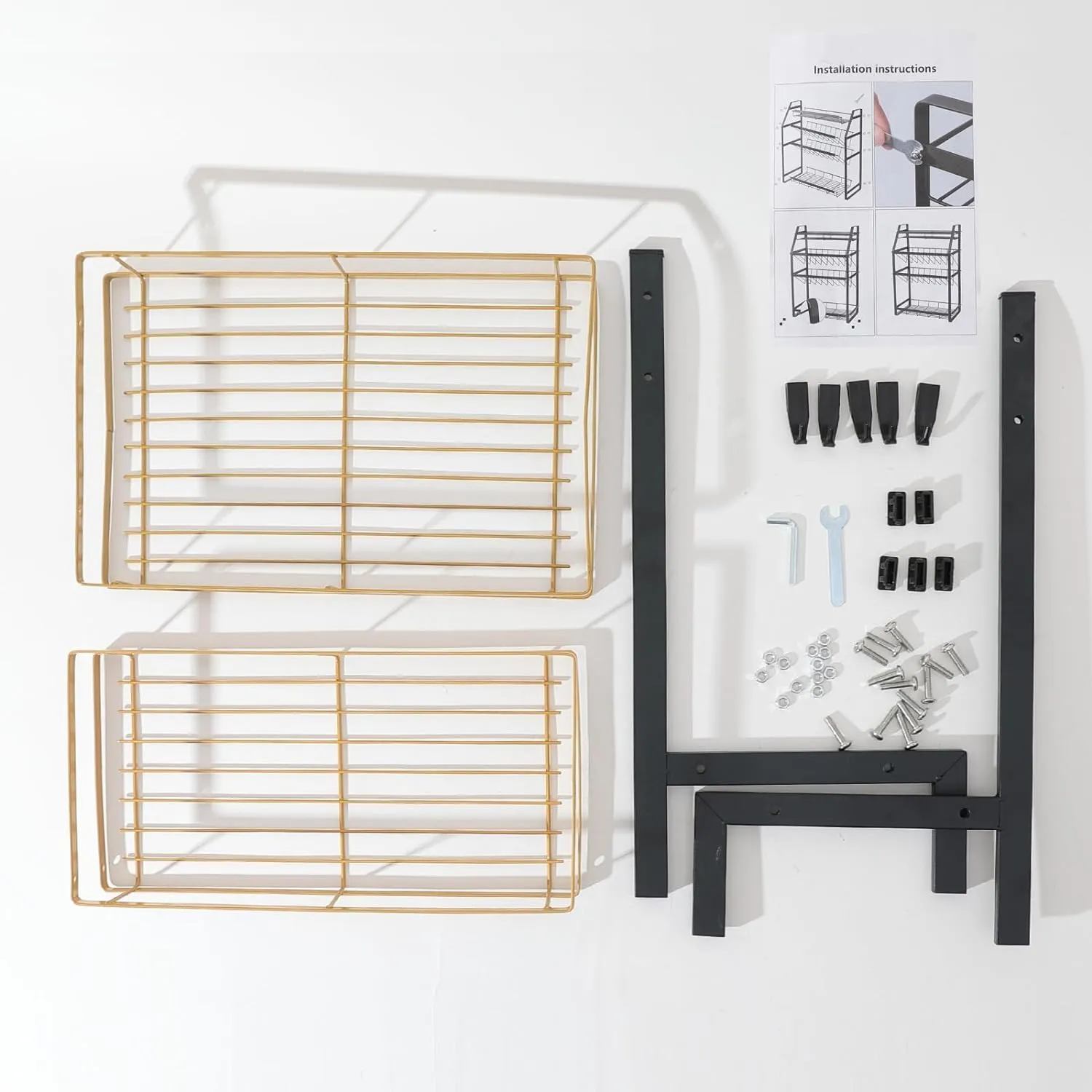 Kuber Industries 2-Layer Dish Drying Rack|Storage Rack for Kitchen Counter|Drainboard & Cutting Board Holder|Premium Utensils Basket Pack of 4 (Black & Gold)