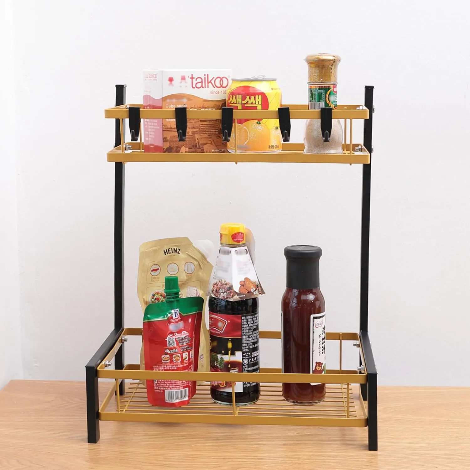 Kuber Industries 2-Layer Dish Drying Rack|Storage Rack for Kitchen Counter|Drainboard & Cutting Board Holder|Premium Utensils Basket Pack of 4 (Black & Gold)