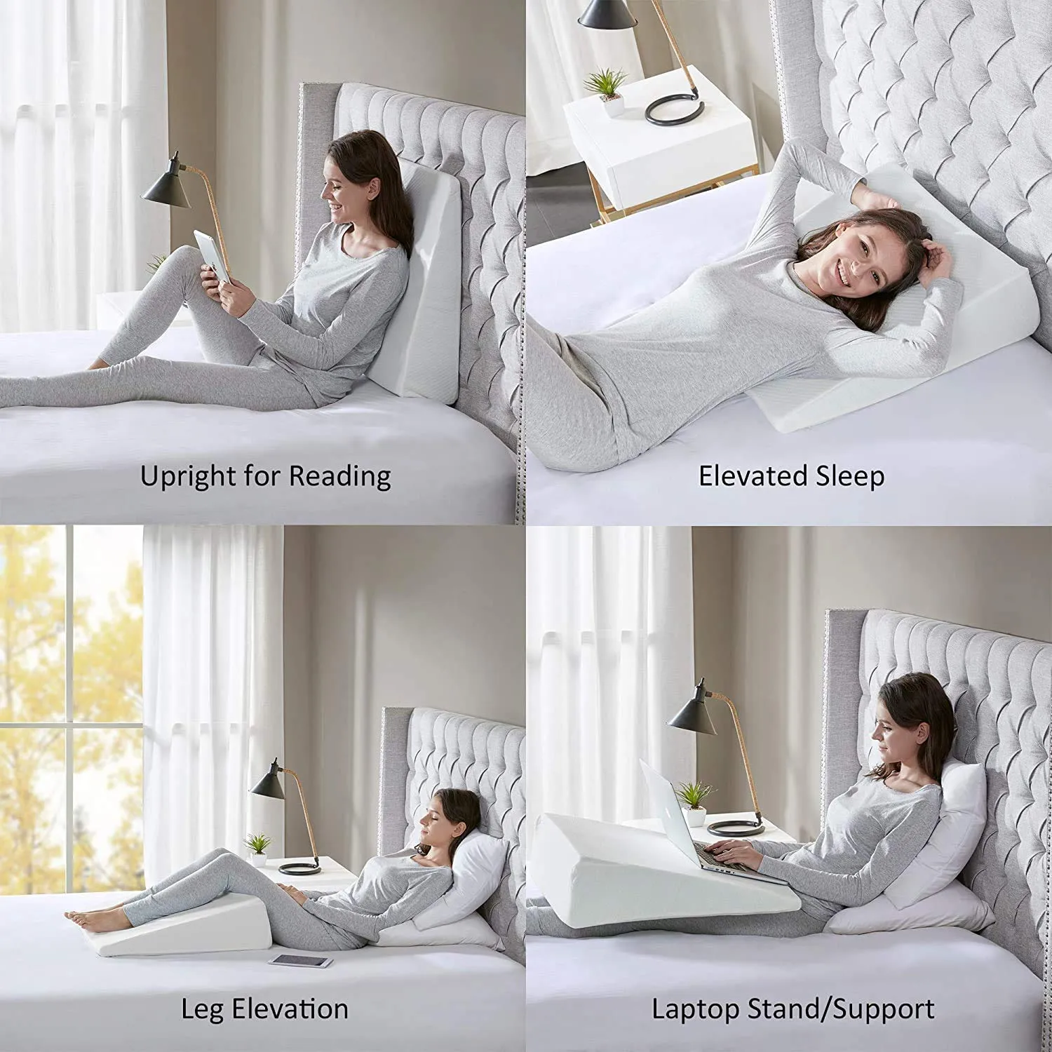 Kuber Industries Bed Wedge Pillow with Memory Foam Top-Ideal for Comfortable and Restful Sleeping-Alleviates Neck, Washable Cover (Cream)-KUBMART11418