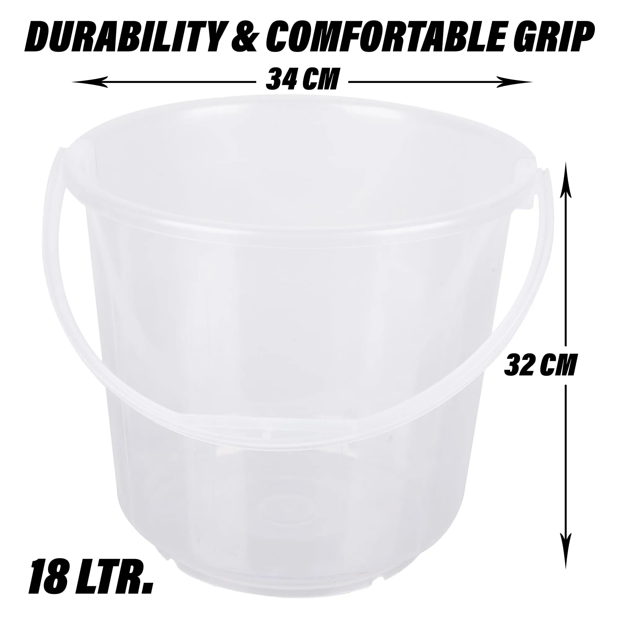 Kuber Industries Bucket | Plastic Bucket for Bathroom | Strong Bathroom Bucket | Bucket for Bathing | Water Storage Bucket | Bathroom Bucket | Plain Bucket | 18 LTR | Transparent