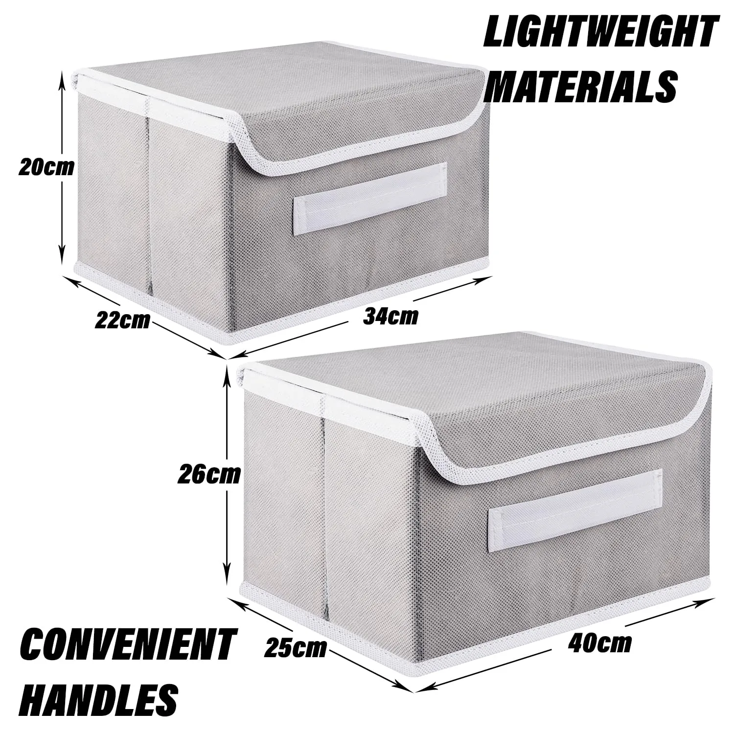 Kuber Industries Drawer Storage Box | Foldable Dhakkan Storage Box | Non-Woven Clothes Organizer | Storage Box with Handle | M | L | Pack of 2 | Gray