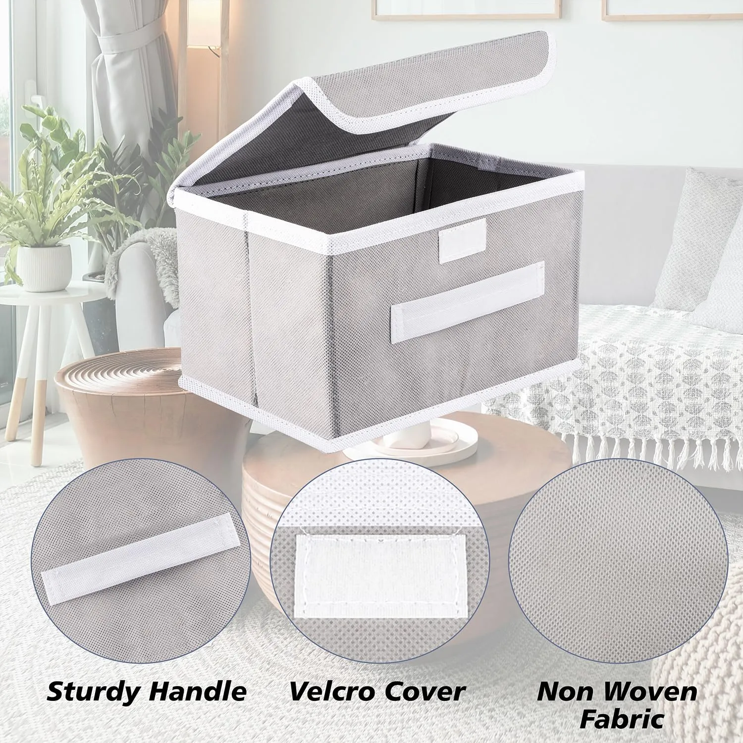 Kuber Industries Drawer Storage Box | Foldable Dhakkan Storage Box | Non-Woven Clothes Organizer | Storage Box with Handle | M | L | Pack of 2 | Gray