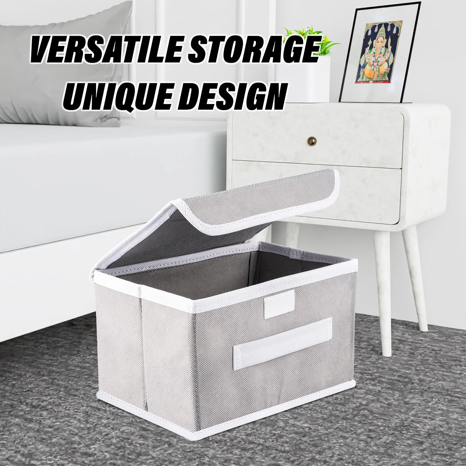 Kuber Industries Drawer Storage Box | Foldable Dhakkan Storage Box | Non-Woven Clothes Organizer | Storage Box with Handle | M | L | Pack of 2 | Gray