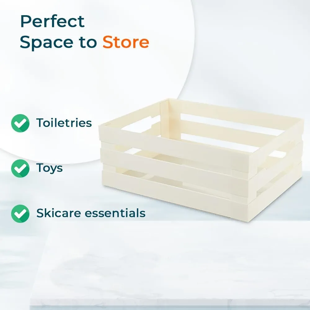 Kuber Industries Multipurpose Portable Large Storage Basket|Box For Storage Without Lid-Pack of 2 (Beige)