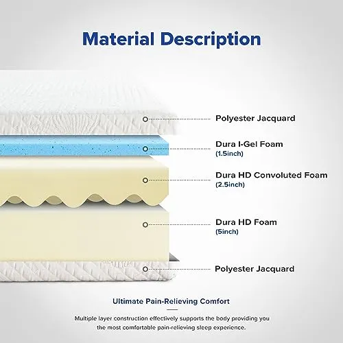 Olee Sleep 9 Inch I-Gel Multi Layered Memory Foam Mattress, Full, White