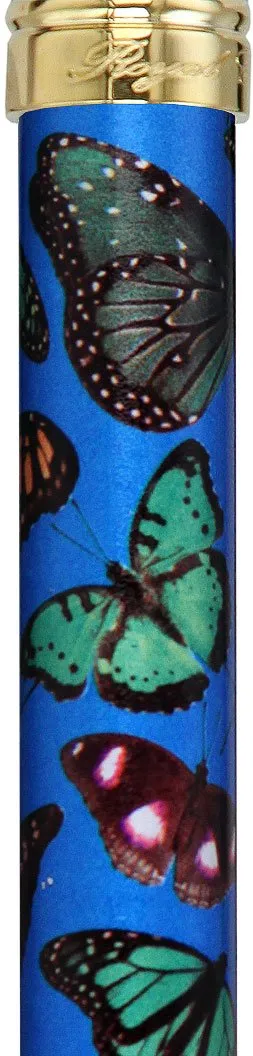 Scratch and Dent Mini-Blue Skies Butterfly Adjustable Folding Aluminum Walking Cane with Engraved Collar V2234