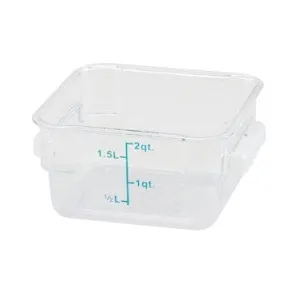 Winco PCSC-2C 2 Qt. Clear Square Polycarbonate Food Storage Container with Blue Gradations | Denson CFE